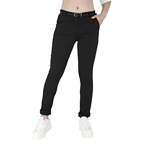 JOPHY & CO. Pantalón elástico para Mujer Chino con cinturón (cód. 3008) (L, Negro)