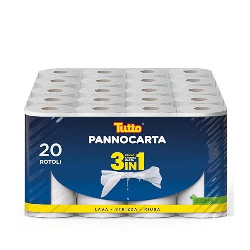 Oferta limitada: Tutto Pannocarta 3 en 1, 20 rollos de papel multiusos, 1 capa, 48 hojas desprendibles, extra absorbente, lavable y reutilizable más de 20 veces de 37.21 EUR a 37.21 EUR (ahorro 0%)