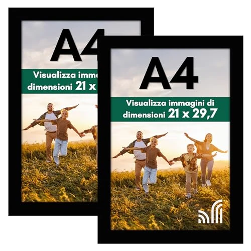 Americanflat Cadre Photo A4 Noir - Cadre A4 en MDF avec Verre Incassable Poli, Chevalet et Matériel de Suspension Intégré - Format Horizontal et Vertical pour Mur et Dessus de Table - Lot de 2