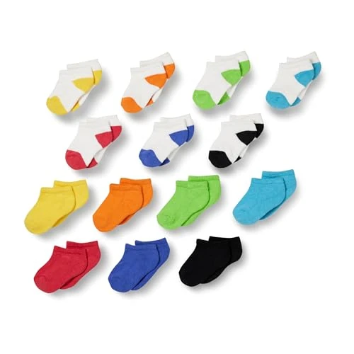 Amazon Essentials Chaussettes Basses Matelassées en Coton Mixte Enfante, 14 Paires, Multicolore/Chiné, S (2-4 ans)