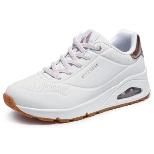 Offerta a tempo: Skechers Donna Uno Shimmer Away Trainers, White Durabuck, Rose Gold Duraleather/Mesh Tr, 40 EU - 28% da 79.95 € a 57.68 €