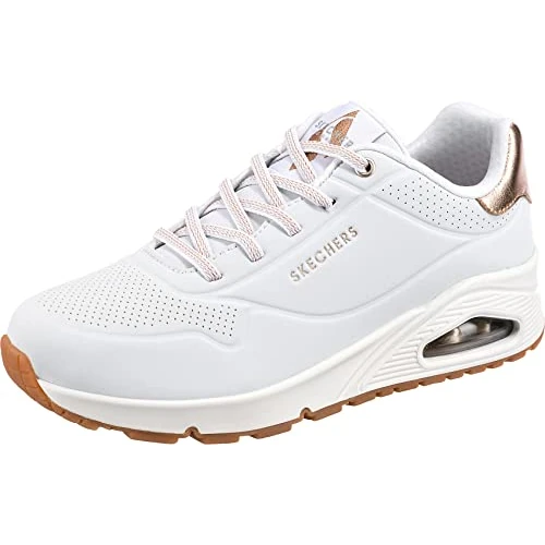 Oferta limitada: Skechers Uno - Shimmer Away, Zapatillas de Deporte Mujer, White Durabuck Rose Gold Duraleather Trim, 36 EU de 98.89 € a 49.99 € (ahorro 49.45%)