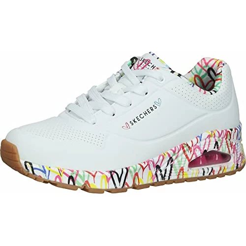 Offerta a tempo: Skechers Uno Loving Love, Scarpe da ginnastica Donna, Bianco White Durabuck Red Mesh Trim, 41 EU - 44% da 99.95 € a 55.95 €