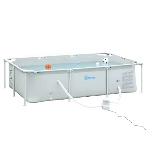 Offerta a tempo: Outsunny Piscina Fuori Terra Autoportante, Piscina Rigida Rettangolare con Filtro e Valvola in Acciaio e PVC, Grigio, 252x152x65cm - 0.00% da 174.95 € a 174.95 €