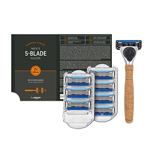 Limited offer: Amazon Brand - Solimo Men 5-Blade Razor with Cork Handle and 8 Refills from 9.99 EUR to 8.18 EUR (save 18%)