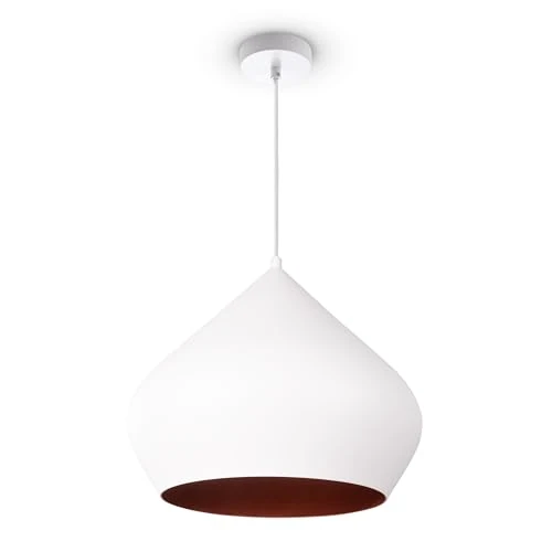 Paco Home Pendant Light Dining Room Kitchen Light Dining Table Light Hanging Shade 1.5 m Fabric Cable E27 Industrial, Colour:Copper (Ø38 cm), Luminaire Type___Colour:Pendant Lamp - White