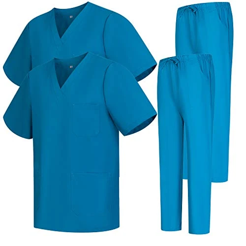 MISEMIYA Uniform Scrub Set Unisex Bz-2-6801-6802, Set van 2, Blauw, Maat XS
