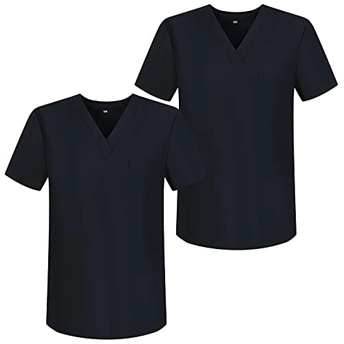 Offerta a tempo: MISEMIYA - Pack*2 - Abbigliamento Lavoro Unisex Collo Picco Maniche Corte Uniforme Clinica Ospedale Pulizia Veterinario - Ref.817 - Large, Nero 68 - 67% da 21.99 € a 7.34 €