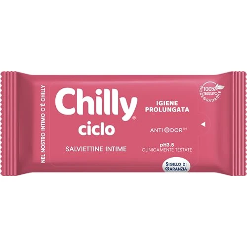 Chilly Cycle Wipes, Intimate Hygiene Wipes, 100% Biodegradable Fabric, Optimal Outside Home, PH 3.5, Clinically Tested, Pack of 12 Wipes