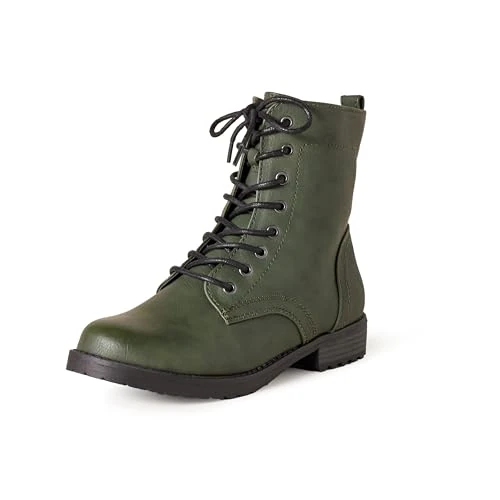 Limited-time offer: Amazon Essentials Women's Lace-Up Combat Boots, Green, 4.5 UK from 21.69 GBP to 17.65 GBP (save 19%)