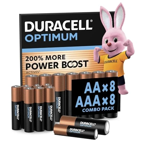 DURACELL Optimum AA & AAA Batteries (Combo pack of 16) – Alkaline Batteries 1.5V – 200% More Power Boost Actives – Meets Demands Of Modern Devices – 100% Recyclable – LR6 /LR03 MX1500/MX2400