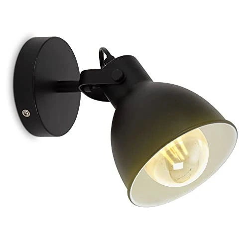 Offerta a tempo: B.K.Licht lampada da parete retrò, orientabile, attacco per lampadina E27 non inclusa, applique vintage industriale, faretto da muro nero-bianco - 0.00% da 21.99 € a 21.99 €