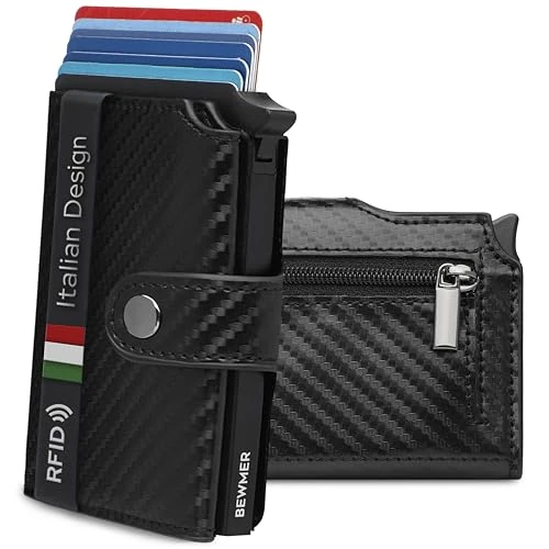 Oferta ograniczona: Portfel na karty BEWMER 2 dla mężczyzn i kobiet z portfelem | Minimalistyczny portfel posiadacz kart kredytowych (ochrona RFID), banknoty i monety, Carbon Black z 141.80 EUR na 141.80 EUR (znizka 0%)