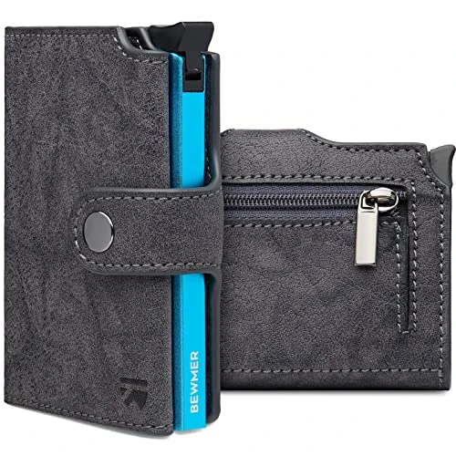BEWMER 2 Shielded Credit Card Wallet | Anti-Cloning Protection Slim RFID Wallet for Men and Women | Card and Money Clip with Coin Holder
