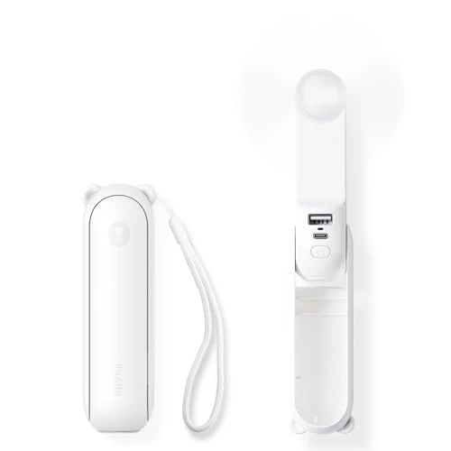 Limitiertes Angebot: JISULIFE Mini Handventilator, 3-in-1 Handventilator, wiederaufladbarer USB [12–19 Betriebsstunden] mit Powerbank, Taschenlampe, tragbarer Ventilator für Reisen/Sommer, Geschenke für Frauen-Weiß von 20.99 EUR auf 20.99 EUR (Spare 0%)