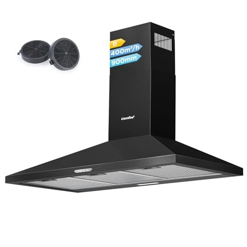 Offre limitée : COMFEE Hotte aspirante 90 cm PYRA17B-90 noire pour hotte de cuisine avec LED, système de recirculation et canalisation et filtres à charbon de 132.39 € à 132.39 € (0.00% de remise)