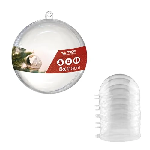 Acryl Kugel A66805 Acrylic Diameter 8 cm Transparent with Eyelet for Hanging 2 Parts 5 Pieces Plexiglass Baubles Christmas Bauble Transparent Plastic