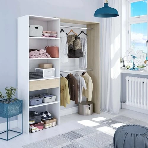 Dmora - Cloakroom Miramar, Structure for walk-in closet, Open wardrobe without doors, Walk-in closet, 158x40h187 cm, White and Oak