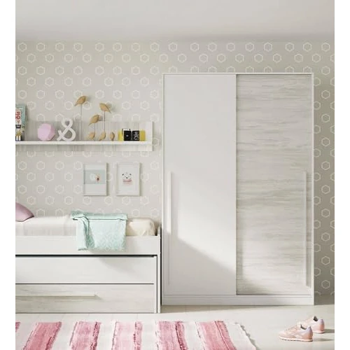 DMORA Szafka z dwoma drzwiami przesuwnymi, Kolor, cm 120 x 50 x 200, Biały i Szary, Długość 120 cm