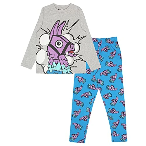 Fortnite Lama Lange pyjama's set, Kinderen, 128-182, Blau/Weiß Heather Grey, Officiële Koopwaar