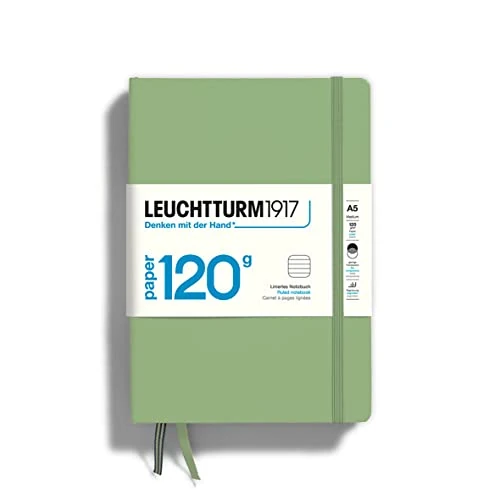 LEUCHTTURM1917 363538 Taccuini 120 g/m² Paper Edition, Copertina rigida, Medium A5, Sage, Righe