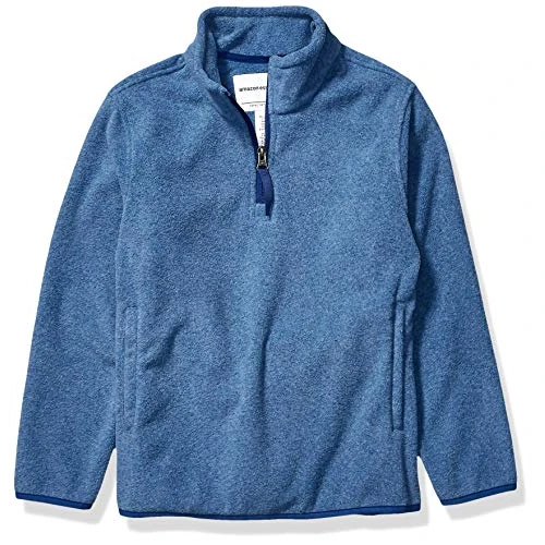 Amazon Essentials Giacca Invernale Modello Pullover con Zip Corta in Pile Bambini e Ragazzi, Blu Puntinato, 8 Anni