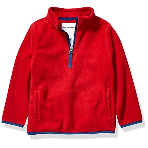 Amazon Essentials Jungen Fleecejacke mit Viertelreißverschluss, Rot, 3 Jahre