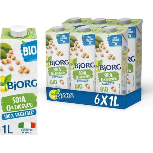 BJORG Natural soy beverage with 0% sugar, organic plant, gluten free, delicate taste, 6 x 1 L
