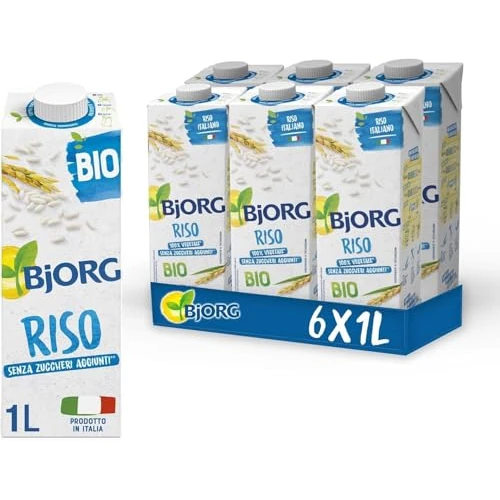 BJORG Bevanda di Riso, Bevanda Vegetale a Basso Contenuto di Grassi, Senza Zuccheri Aggiunti, 100% ingredienti di origine Vegetale, Senza Glutine, Vegan, Prodotto in Italia, 6 x 1L