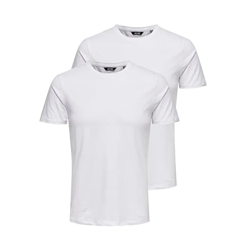 Only & Sons Mens Onsbasic Slim O-neck 2-pack Noos T-Shirt, White, M UK