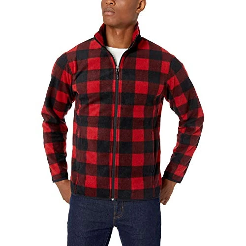 Limited-time offer: Amazon Essentials Men's Full-Zip Fleece Jacket (Available in Big & Tall), Black Red Buffalo Plaid, S from 24.20 £ to 24.20 £ (save 0.00%)