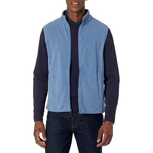 Amazon Essentials Men's Full-Zip Polar Fleece Vest (Available in Big & Tall), Blue Heather, L