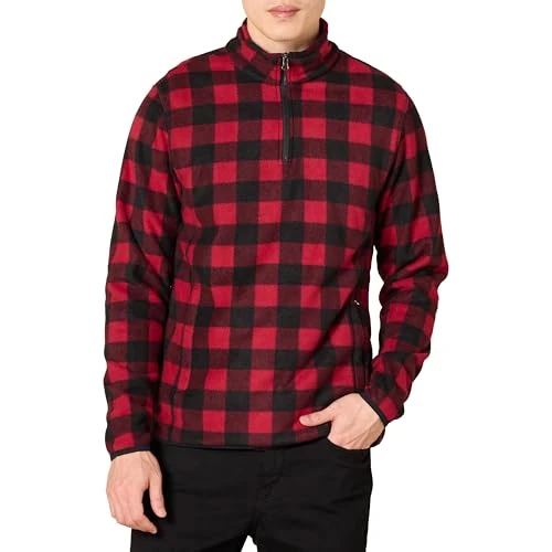 Limited-time offer: Amazon Essentials Men's Quarter-Zip Polar Fleece Jacket, Black Red Buffalo Check, XL from 16.79 GBP to 16.79 GBP (save 0%)