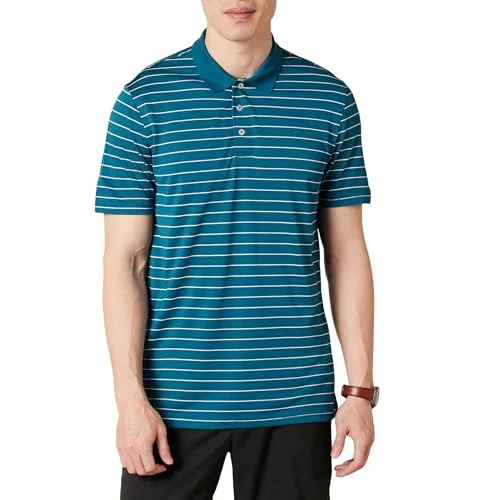 Offerta a tempo: Amazon Essentials Polo da Golf da Uomo, vestibilità Aderente, ad Asciugatura Rapida, Taglia L, Colore: Blu e Bianco - 0.00% da 12.66 € a 12.66 €