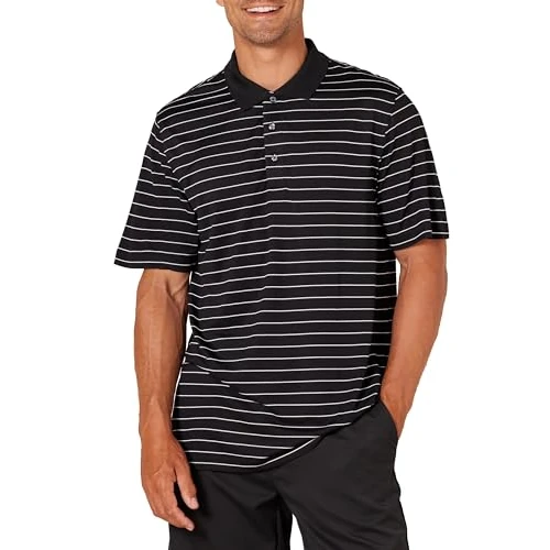 Amazon Essentials Polo de Golf à Manches Courtes, Évacuation de l’Humidité et Séchage Rapide Homme, Anthracite Rayure Polo, XL