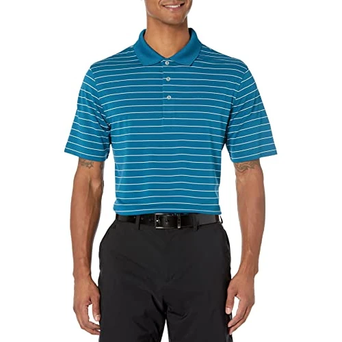 Limited-time offer: Amazon Essentials Men's Golf Polo Shirt, Moisture-Wicking Quick Dry, Short Sleeve, Teal Blue White Stripes, XS from 10.60 £ to 10.60 £ (save 0.00%)