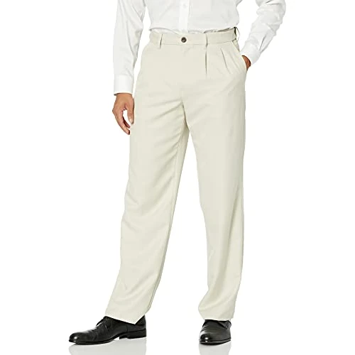 Amazon Essentials Men's Classic Fit Formal Expandable-Waist Pleated Dress Suit Trousers, Stone, 30W / 32L