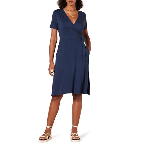 Offerta a tempo: Amazon Essentials Abito Avvolgente a Maniche Corte Donna, Blu Marino, XS - 0.00% da 19.53 € a 19.53 €