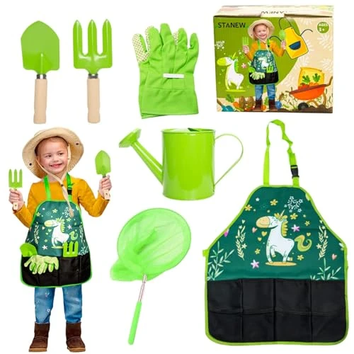 Beperkte aanbieding: Stanew Kinderen Tuinieren Set, Kids Tuin Tool Set, Kid's Tuinieren Gift, Kinderen Outdoor Tuinieren Set, Visnet, Schort, Waterkoker Voor Kinderen van 34.99 EUR naar 34.99 EUR (besparing 0%)