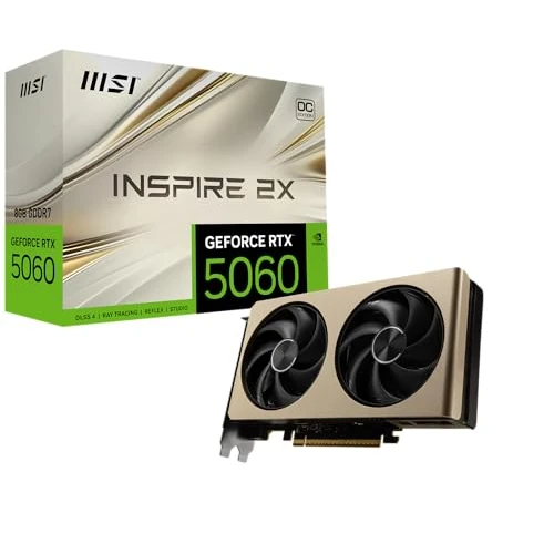 MSI GeForce RTX 5060 8G Inspire 2X OC, Tarjeta gráfica - NVIDIA 5060, 8G GDDR7, 28 Gbps, PCI Gen 5, Negra