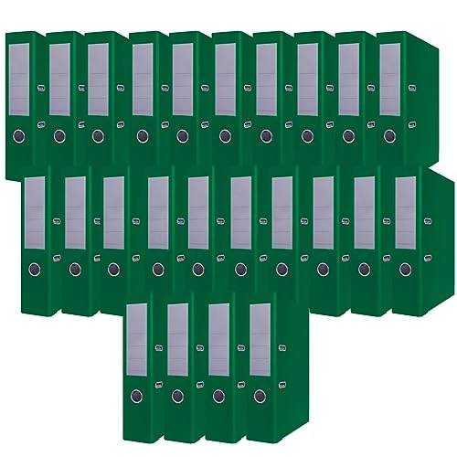 Office Products, confezione da 24 cartelline verdi A4/75 mm in cartone con rivestimento in plastica PP slot per ufficio cartelle portadocumenti in cartone con protezione bordi in metallo