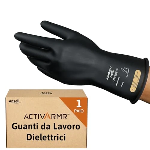 Zeitlich begrenztes Angebot: Ansell ActivArmr RIG011Y, Elektriker Handschuhe, Robuste Naturkautschuk- & Latex-Handschuhe für Elektroinstallation, Ergonomische Lichtbogenzertifizierung, Schwarze Schutzhandschuhe, 1 Paar, Gr. L von 59.49 € auf 59.49 € (0.00