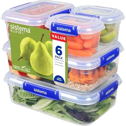 Offre limitee: Sistema KLIP IT PLUS Récipients de conservation alimentaire | Lot de 6 récipients hermétiques (2 x 400 ml3 x 1 l1 x 2,2 l) | Joint étanche | Clips à fermeture facile | Sans BPA de 21.19 EUR a 19.28 EUR (economie 9%)