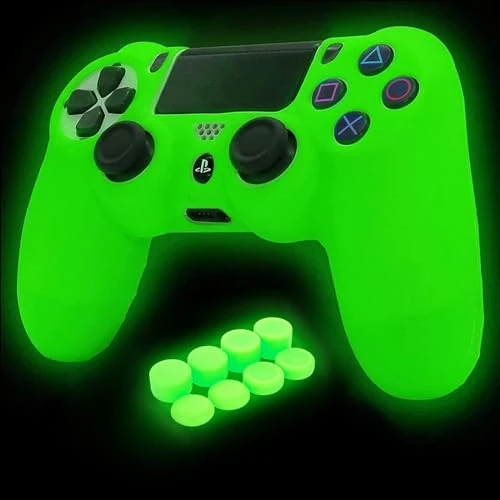 Offerta a tempo: HLRAO Custodia Fluorescenza Glow in dark silicone Cover Compatibile per PS4/Slim/Pro Wireless/Wired Gamepad Controller con Pro Thumb Grips x 10. - 0.00% da 17.63 € a 17.63 €