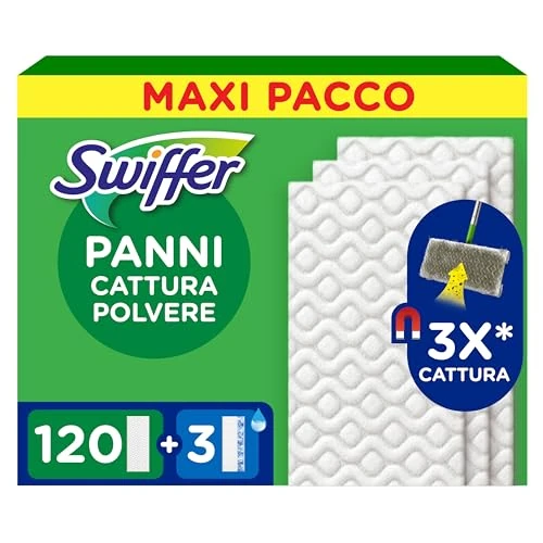 Swiffer Dust Trapper Cloths, 120 Dry Microfibre Cloths and 3 Mop Cloths, Dust and Dirt Catch Cloths, Great for All Types of Floors and Animal Hair, Maxi Size
