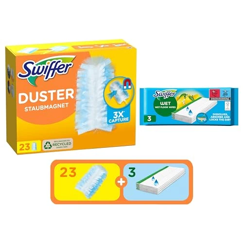 Offerta a tempo: Swiffer Duster Piumini Catturapolvere, 23 Piumini + 3 Panni Lavapavimenti Wet — 9% da 13,76 € a 12,56 €