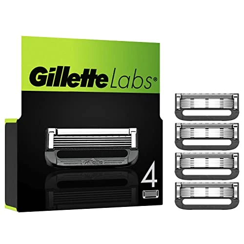 Gillette Labs Men's Razor Blades with Integrated Bar and Heated Razor, 4 Refills