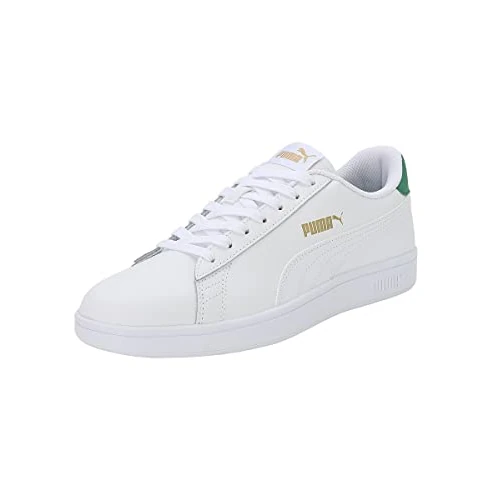 PUMA Unisex Smash V2 L Low-Top Trainers, PUMA White-PUMA White-Amazon Green-PUMA Team Gold, 10.5 UK