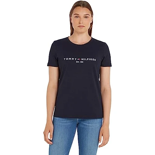 Offerta a tempo: Tommy Hilfiger Donna T-Shirt Maniche Corte Heritage Scollo Rotondo, Blu (Desert Sky), XL - 39% da 49.90 € a 30.48 €