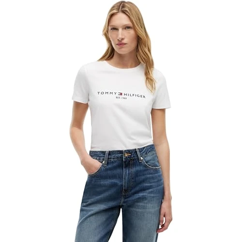 Offerta a tempo: Tommy Hilfiger Donna T-Shirt Maniche Corte Heritage Scollo Rotondo, Bianco (White), M - 36% da 49.90 € a 31.99 €